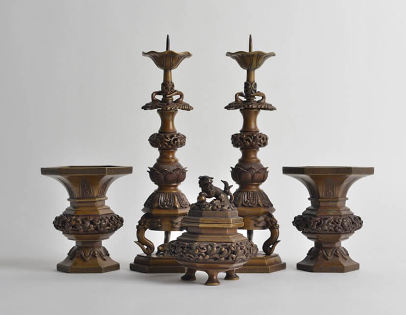 中尾宗貞製造 時代物銅製 五具足